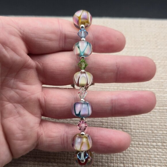 7.5 Inch Sterling Silver Colorful Crystal And Glass Handmade Bracelet B914 - Picture 3 of 6
